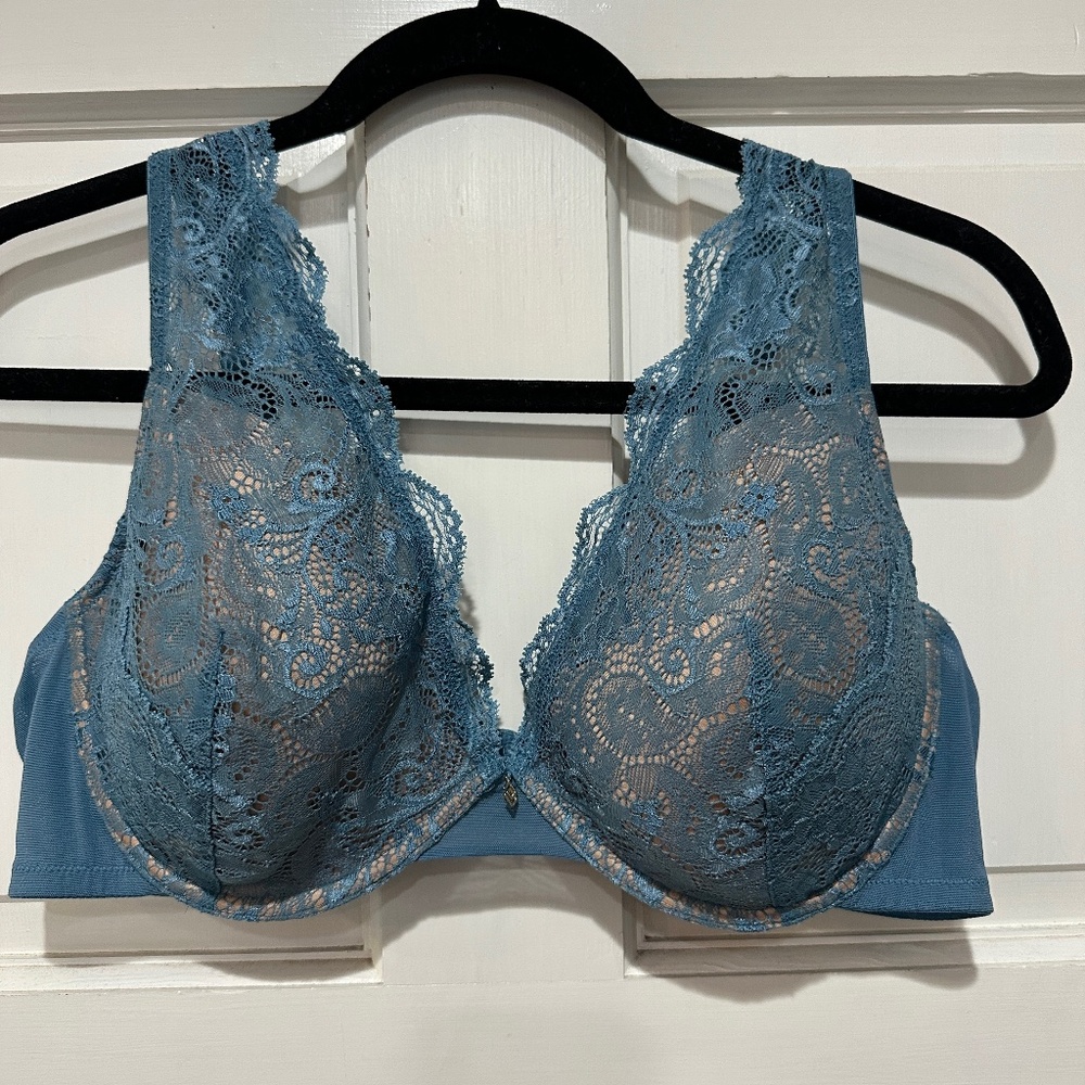 Third Love Women's 42B Bra 24/7 Lace Contour Plunge Underwire Blue 42 B